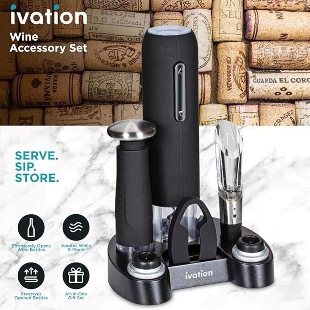 Ivation 7 Piece Wine Gift Set (Power Opener, Foil Cutter, Aerator & More)